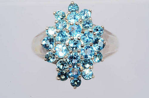 4.00CT CLUSTER NATURAL BLUE TOPAZ RING BEAUTIFUL