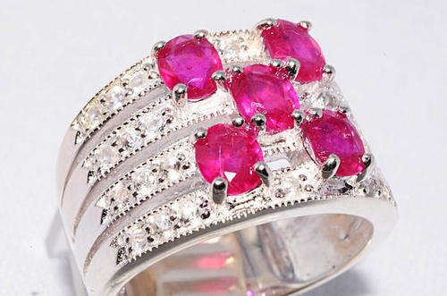 2.01CT NATURAL RUBY & WHITE TOPAZ RING AMAZING SIZE 10
