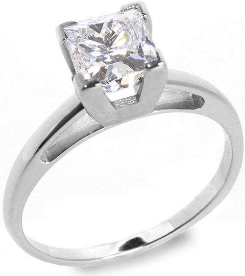 1.04 CT D/SI2 PRINCESS DIAMOND SOLITAIRE RING 14K WGOLD