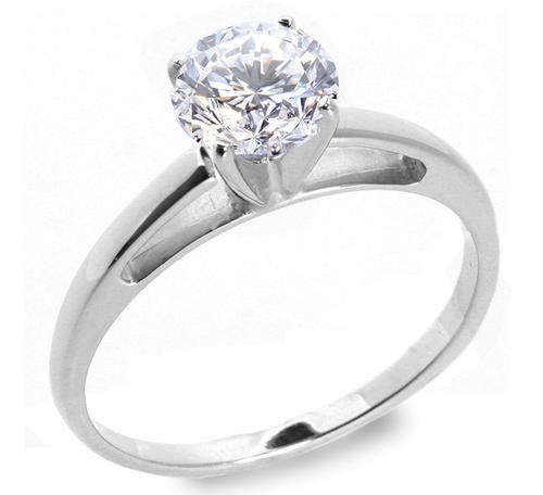 1.32 CT F/I1 ROUND DIAMOND SOLITAIRE RING 14K W GOLD