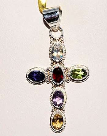 2.00CT NATURAL MULTI-COLORED GEMSTONE CROSS PENDANT WOW!