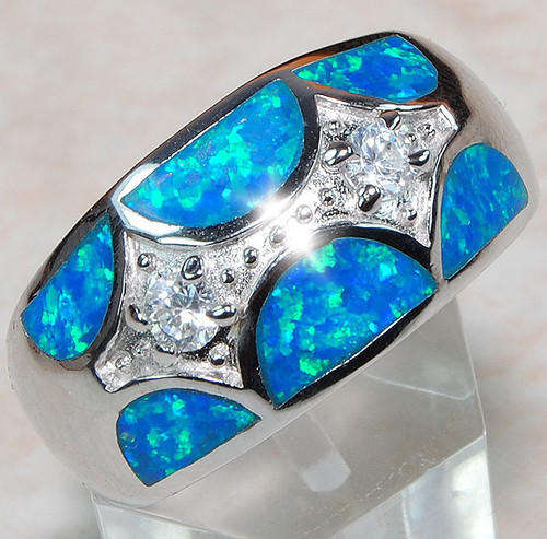 Australian Opal & White Topaz 925 Solid Sterling Silver Ring Sz 7