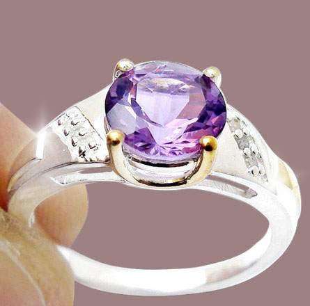 2.57cts DIAMOND PURPLE AMETHYST ROUND 925 STERLING SILVER RING size 9