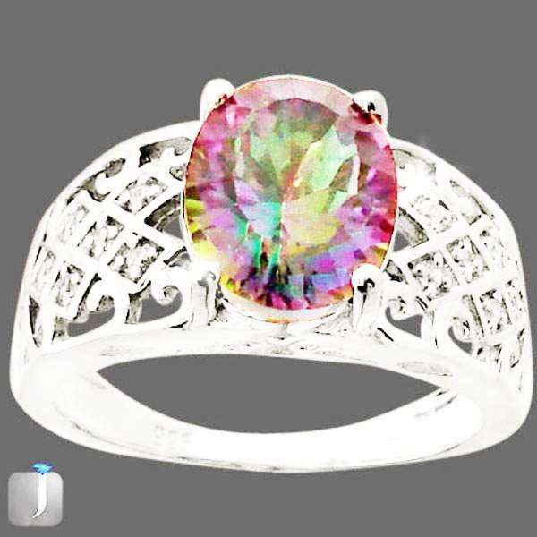 5.24cttw RAINBOW TOPAZ OVAL 925 SILVER HOLIDAY COCKTAIL RING size 8