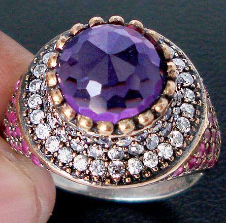 ***R4 600*** 8.04cts TURKISH PURPLE AMETHYST ROUND 925 SILVER HOLIDAY RING size 7.5