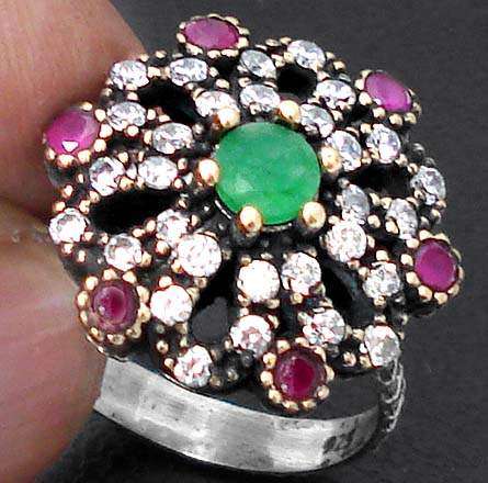 3.24ct TURKISH GREEN EMERALD ROUND 925 SILVER CHRISTMAS GIFT RING size 7.5