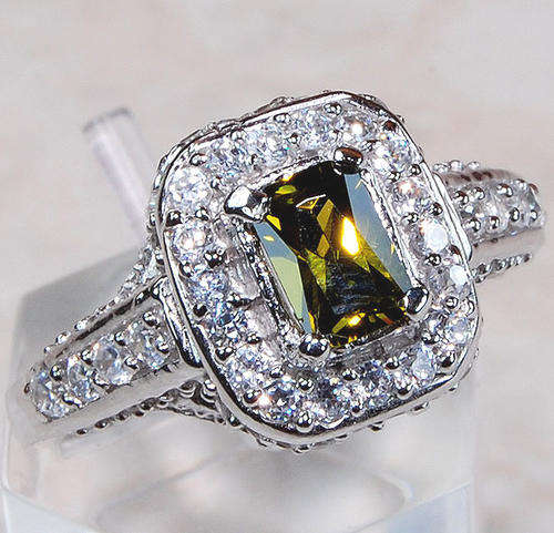 Gorgeous Green & White Topaz 925 Solid Sterling Silver Ring Sz 6.25