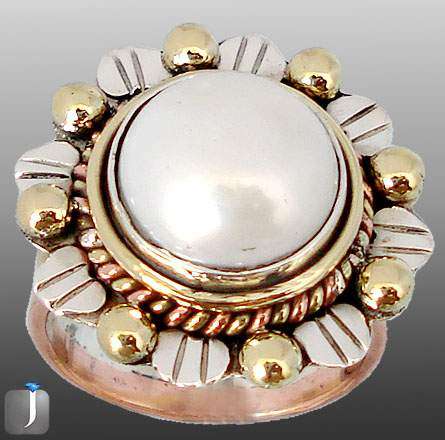 7.74cts SLEEK VICTORIAN WHITE PEARL ROUND 925 STERLING SILVER RING size 7