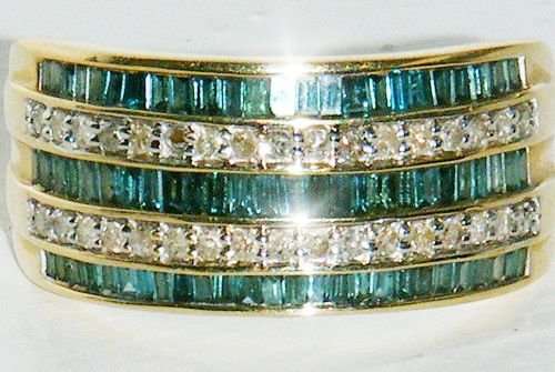 UK HALLMARKED 9CT 1.50 CARAT BAGUETTE GREEN & WHITE DIAMOND RING SIZE R