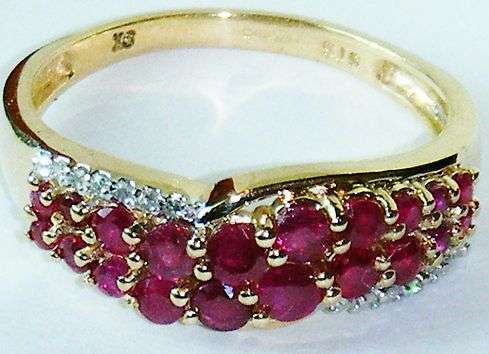 UK HALLMARKED 9CT YELLOW GOLD REAL RUBY & DIAMOND STUNNING RING SIZE O