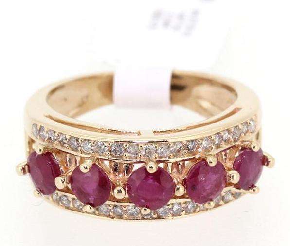 ***$1360*** 14KT Pure Solid Yellow Gold 1.3ct Natural Round Diamond Round Ruby Ring Band Ring
