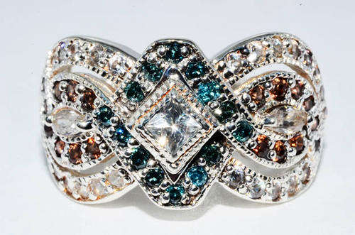 1.55Ct Real Blue Diamond, Chocolate Spinel & White Sapphire Ring Size 7