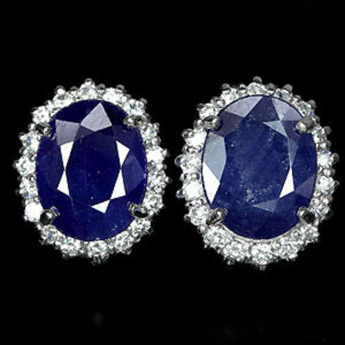 NATURAL AAA BLUE SAPPHIRE & WHITE TOPAZ STERLING 925 SILVER EARRING