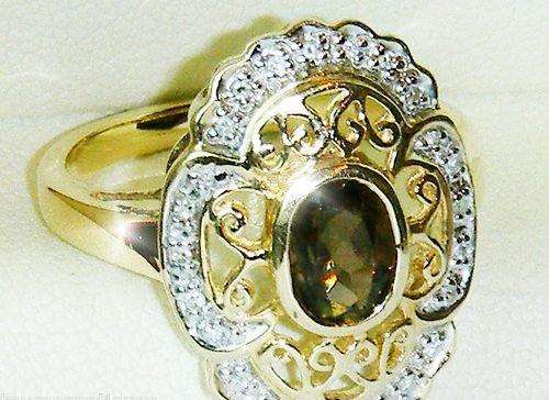 ***IN STOCK!!*** LOVELY 9CT YELLOW GOLD SMOKEY QUARTZ & DIAMOND RING SIZE N