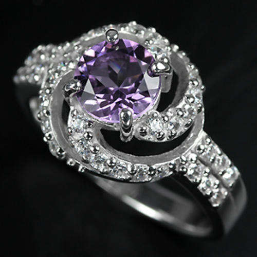 GENUINE AAA PURPLE AMETHYST & WHITE CUBIC ZIRCONIA STERLING 925 SILVER RING 8.25 Top-rated seller f