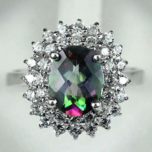 ***IN STOCK!!!***REAL STONES!!!*** OVAL AAA MULTI COLOR TOPAZ STERLING 925 SILVER RING 7