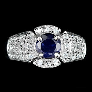 NATURAL AAA BLUE SAPPHIRE & TOPAZ STERLING 925 SILVER RING 6.25