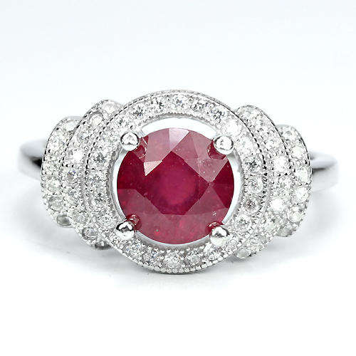 NATURAL AAA BLOOD RED RUBY & WHITE TOPAZ STERLING 925 SILVER RING 8.25