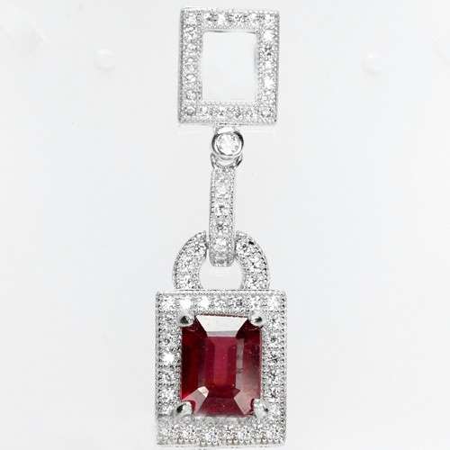 ***REAL STONES!!!*** 40 X 12 MM. GENUINE BLOOD RED RUBY STERLING 925 SILVER PENDANT