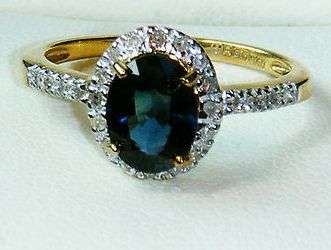 UK LONDON HALLMARKED 9k 9CT YELLOW GOLD DIAMOND & 1 CARAT SAPPHIRE RING SIZE L