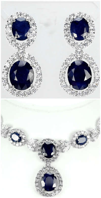 ***IN STOCK!REAL STONES!!!*** 34CT GORGEOUS OVAL BLUE SAPPHIRE STERLING 925 NECKLACE AND EARRING SET