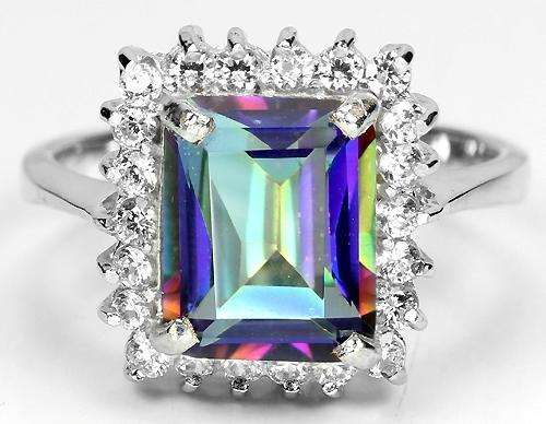 ***REAL STONES!!!*** GENUINE MULTI COLOR TOPAZ STERLING 925 SILVER RING 7.5
