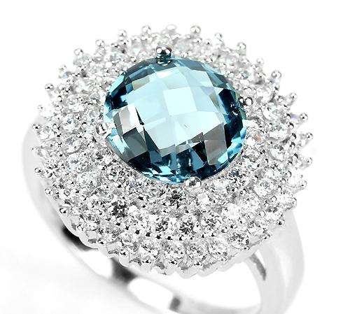 ***REAL STONES!!!*** LONDON BLUE TOPAZ CHECKER BORD TABLE 925 SILVER RING 8.25