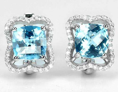 ***IN STOCK!!!*REAL STONES!!!*** AAA SWISS BLUE TOPAZ CHECKER BORD TABLE STERLING 925 SILVER EARRING