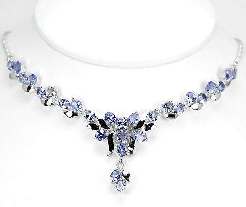 ***REAL STONES!!!***27PCS. NATURAL OVAL AAA VIOLET BLUE TANZANITE STERLING 925 SILVER NECKLACE 21