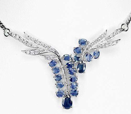 ***IN STOCK!REAL STONES!!!***NATURAL AAA BLUE SAPPHIRE-WHITE TOPAZ STERLING 925 SILVER NECKLACE 17.5