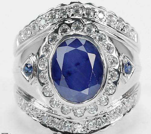***REAL STONES!!!*** NATURAL AAA BLUE SAPPHIRE OVAL FACET STERLING 925 SILVER RING 6.