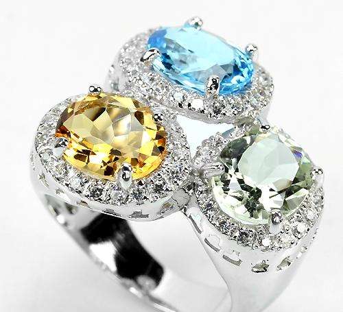 ***REAL STONES!!!*** NATURAL AAA MULTI COLOR AMETHYST CITRINE TOPAZ STERLING 925 SILVER RING 8.25