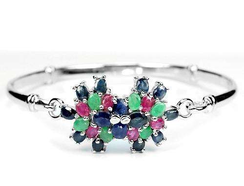 ***IN STOCK!!!***REAL STONES!!!*** NATURAL MULTI COLOR EMERALD RUBY & SAPPHIRE 925 SILVER BANGLE