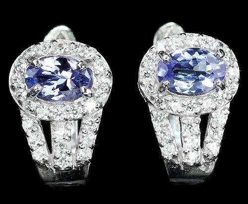***REAL STONES!!!*** NATURAL OVAL AAA VIOLET BLUE TANZANITE STERLING 925 SILVER EARRING