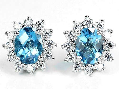 ***IN STOCK!!!***REAL STONES!!!*** GENUINE AAA SWISS BLUE TOPAZ STERLING 925 SILVER EARRING