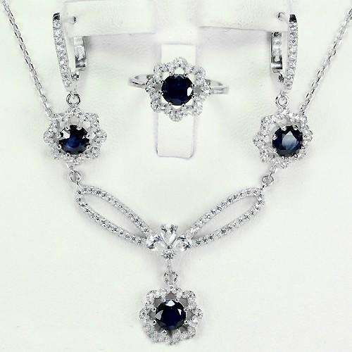***REAL STONES!!!*** NATURAL ROUND AAA BLUE SAPPHIRE STERLING 925 SILVER SET