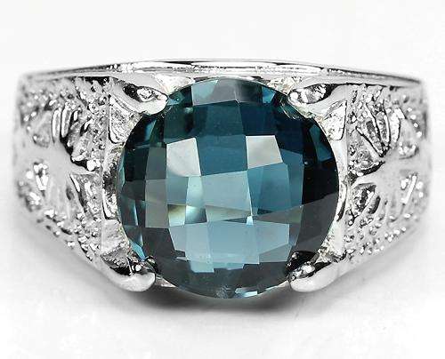 ***REAL STONES!!!*** NATURAL AAA LONDON BLUE TOPAZ CHECKER BORD TABLE STERLING 925 SILVER RING 6.5