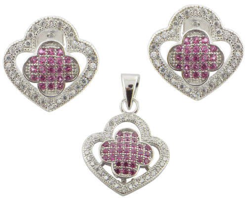 925 Sterling Silver Micro Setting White CZ Pendant and earrings