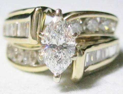 14K YELLOW GOLD 2.0 CTW. DIAMOND ENGAGEMENT RING .50 CT. MARQUISE CENTER DIAMOND