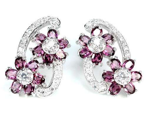***IN STOCK!!!REAL STONES!!!*** NATURAL OVAL AAA RHODOLITE GARNET STERLING 925 SILVER FLOWER EARRING