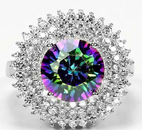 ***IN STOCK!!!REAL STONES!!!*** GENUINE 10MM. MULTI COLOR TOPAZ CONCAVE STERLING 925 SILVER RING 9.2