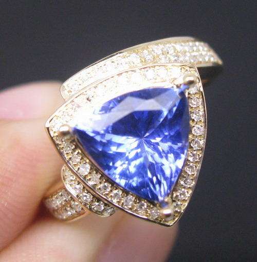 IN STOCK!! "CERTIFICATE INCLUDED!" SOLID 14K YELLOW GOLD VIOLET BLUE TRILLION TANZANITE DIAMOND