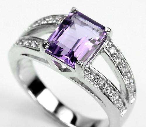 ***REAL STONES!!!*** NATURAL 9X7 MM. EMERALD PURPLE AMETHYST STERLING 925 SILVER RING 7.2