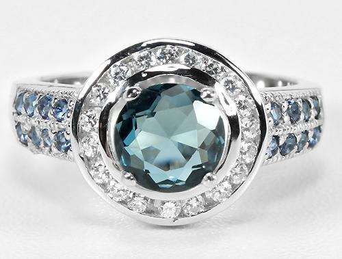 ***REAL STONES!!!*** NATURAL AAA LONDON BLUE TOPAZ & WHITE-BLUE CZ STERLING 925 SILVER RING 7