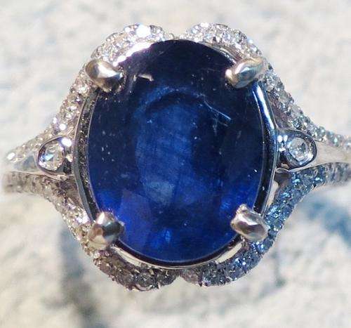 ***IN STOCK!!!***Certified!!! 3.35 Cts Sapphire and Diamond Solid 10k White Gold Engagement Ring