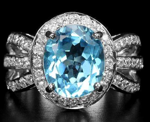 ***REAL STONES!!!*** NATURAL AAA SWISS BLUE TOPAZ STERLING 925 SILVER RING 5