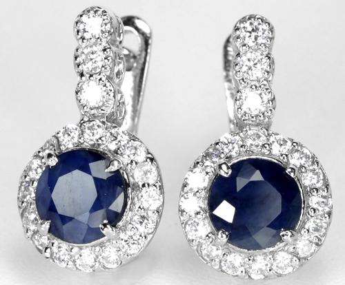 ***REAL STONES!!!*** NATURAL BLUE SAPPHIRE STERLING 925 SILVER EARRING