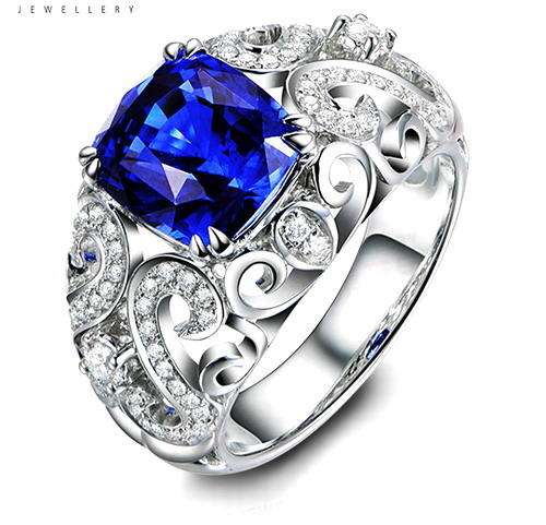 "IN STOCK!!"CERTIFICATE INCLUDED!"  18K WHITE GOLD NATURAL BLUE TANZANITE VVS Brilliant DIAMOND