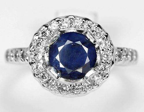 ***REAL STONES!!!*** NATURAL BLUE SAPPHIRE ROUND FACET CUT STERLING 925 SILVER RING 6.5