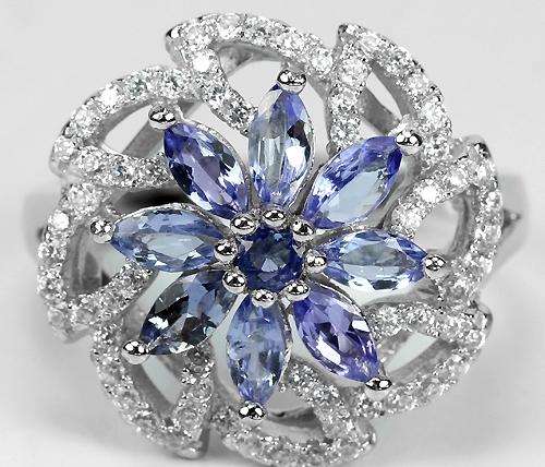 ***REAL STONES!!!*** REAL VIOLET BLUE TANZANITE ROUND FACET STERLING 925 SILVER RING 8